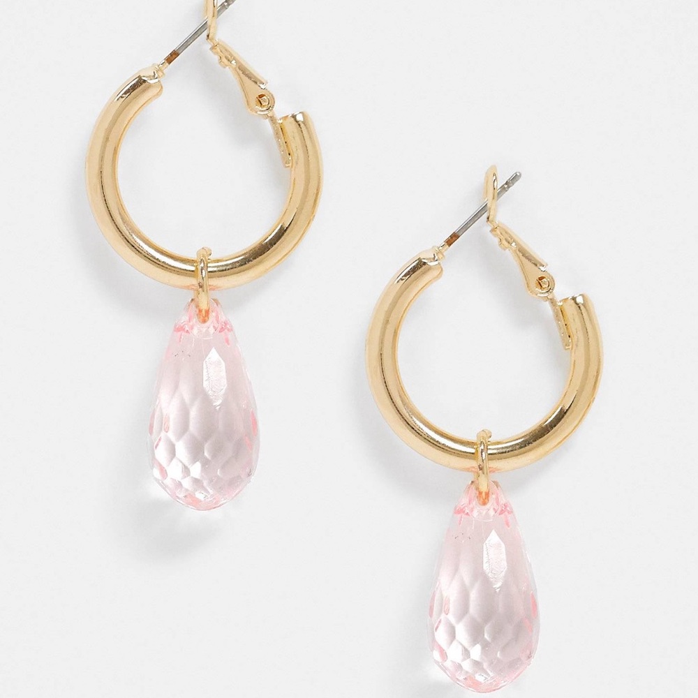 Hoop earrings with pink bead drop